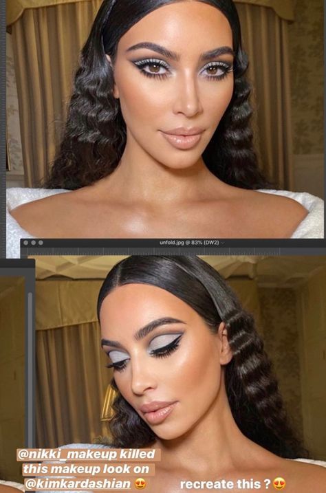 Makeup For Grey Dress, Blue Eyeshadow Makeup, Cut Crease Eye Makeup, Vogue Makeup, Grey Eye Makeup, Cut Crease Eyeshadow, Grey Makeup, Grey Eyeshadow, Cut Crease Eye