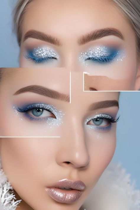 Winter Frost Eyes Icicle Makeup Look, Soft Blue Eyeshadow Looks, Winter Frost Makeup, Blue Frosty Makeup, Winter Wonderland Eye Makeup, Icy Blue Makeup Look, Frost Makeup Look, Winter Eye Makeup Looks, Icy Makeup Looks Black Women