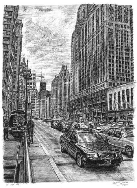 Chi city - Stephen Wiltshire Stephen Wiltshire Art, Structure Gcse Art, Sketch Cityscape, Cityscape Sketch, Stephen Wiltshire, English Project, Chicago Street, Care Less, City Drawing