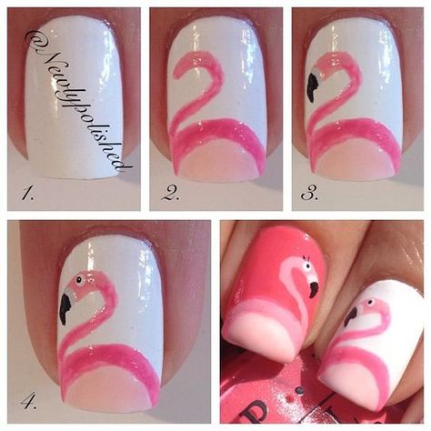 Flamingo nail art Flamingo Nail Art, Nailart Tutorial, Flamingo Nails, Kutek Disney, Elegant Nail Art, Elegant Nails, Nail Art Hacks, Nail Art Summer, Nail Art Inspiration