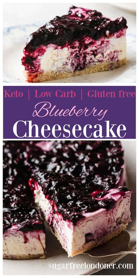 This super easy keto blueberry cheesecake is wow factor on a plate - my family call it "the king of all cheesecakes". It requires no baking and is bursting with blueberry flavour. One slice is just 4.8g net carbs. A wonderful creamy low carb cheesecake that simply tastes of summer. Keto Blueberry Cheesecake, Blueberry Cheesecake Recipe, Healthy Low Fat Recipes, Keto Blueberry, Low Carb Low Fat Recipes, Postre Keto, Low Carb Cheesecake, No Carb Recipes, Cloud Bread