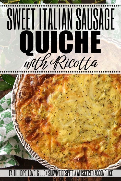 Sweet Italian Sausage Quiche with Ricotta - Whether served for breakfast, brunch, lunch, or dinner, this savory pie never fails to please. With its creamy ricotta cheese and egg filling and its flavorful browned sweet Italian sausage, this quiche is sure to be an instant hit. You can easily use a store-bought pie crust or make your own for a truly homemade experience. And, with the added kick of Italian herb seasoning mix, this quiche is bursting with flavor. So why not add this flavorful quiche to your menu rotation today? Italian Sausage Frittata, Quiche With Ricotta Cheese, Ricotta Quiche Recipes, Italian Sausage Pie, Italian Sausage Quiche, Ricotta Quiche, Sausage Pie, Sausage Quiche, Tomato Quiche