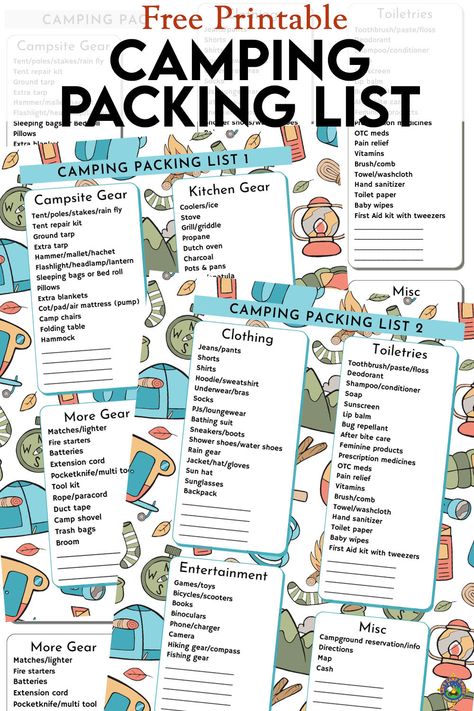 Download and print this free Camping Packing List for your next trip. Freebie includes color and B&W checklists for camp gear & equipment and clothing & personal items. Camping Trip Packing List, Free Printable Packing List, Camping Checklist Printable, Packing List Kids, Relaxed Homeschooling, Printable Packing List, Camp Gear, Girl Scout Camping, Camping Packing List