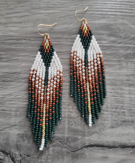 Forest Theme Beaded Fringe Earrings - Etsy Native American Beadwork Patterns, Beaded Fringe Earrings, Beadwork Designs, Native American Beadwork, Forest Theme, Beaded Earrings Patterns, Beadwork Patterns, Bead Loom Patterns, Native Jewelry