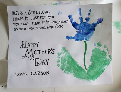 Mother’s Day Hand Print Craft, Baby Footprint Flowers, Mothers Day Handprint Poem, Mothers Day Art For Infants, Hand And Foot Print Art Mothers Day, Handprint Flowers Preschool, Handprint Mothers Day Crafts For Grandma, Mother’s Day Handprint Art, Mother’s Day Gifts From Infants