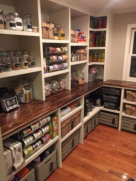 there are plenty of kitchen countertop ideas with white cabinets that add a healthy amount of contrast and diversity. .  #cabinetdesignideasforbedroom Perfect Pantry, Farmhouse Pantry, Pantry Room, Organized Pantry, Desain Pantry, Pantry Remodel, Farmhouse Kitchen Remodel, Kitchen Pantry Design, Classic Kitchen