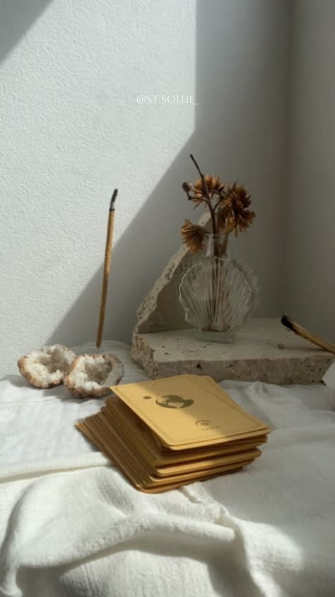 Sacred Moments of Ritual, bathed in Sunlight. Featuring our Honey Gold Edition (Child Of The Universe Oracle) #tarot #oracle #tarotcard #aesthetic Modern Mystic Aesthetic, Oracle Aesthetic, Ritual Aesthetic, Lunar Living, Spiritual Aesthetic, Astrology Aesthetic, Tarot Aesthetic, Modern Mystic, Zodiac Meanings