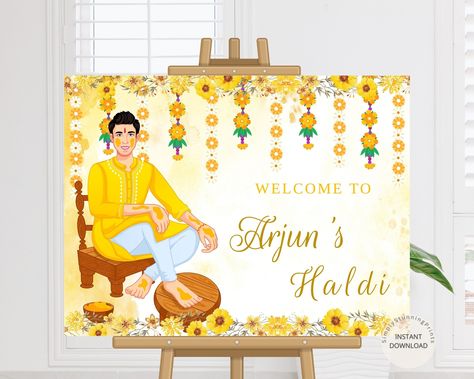 Boy Haldi Ceremony Welcome Sign as Pithi Sign | Indian Wedding Haldi Decor | Pithi Welcome Sign | Welcome to Haldi Sign | DIGITAL DOWNLOAD by SimplyStunningPrints on Etsy Groom Haldi, Ceremony Welcome Sign, Haldi Decor, Welcome Boards, Haldi Ceremony, Indian Groom, Tablet Computer, Print Store, Personalized Prints