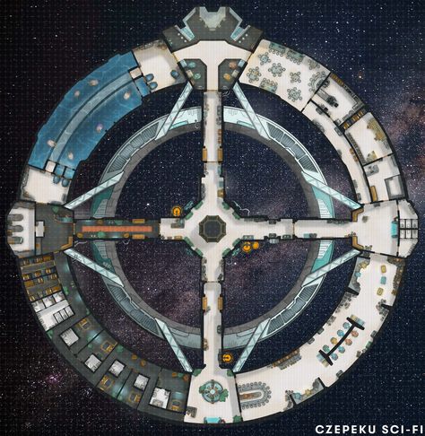 Time to stop off at section 2 of the Ouroboros Space Station! Even aquatic species are at home here! 🦑 Scifi Maps Rpg, Jellyfish People, Zombie Rpg, Sci Fi Space Station, Space Map, The Ouroboros, Station Map, Sci Fi Rpg, Cyberpunk Rpg