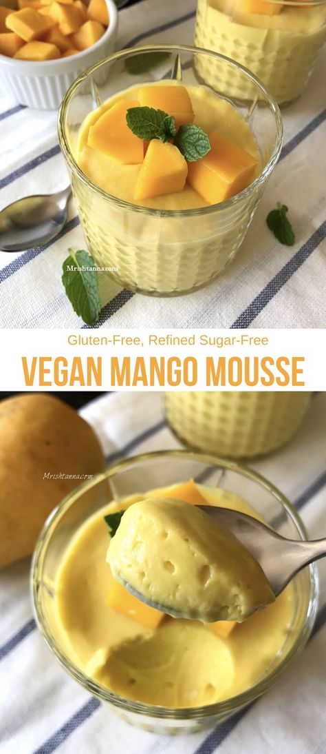 Vegan Mango Mousse, Patisserie Vegan, Mango Mousse, Sugar Free Vegan, Desserts Vegan, Mousse Recipes, Diet Vegetarian, Vegan Dessert Recipes, Vegan Treats