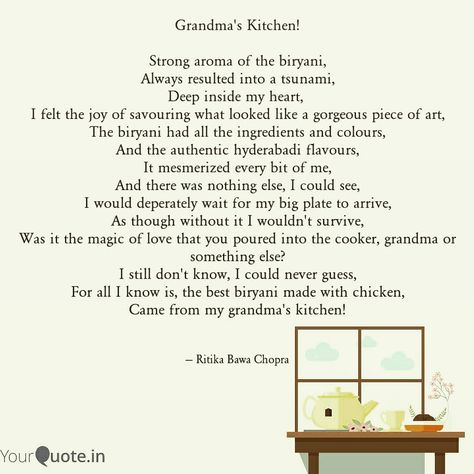 Food Poetry, English Poetry, Grandma's Kitchen, Grandmas Kitchen, Poetry Reading, Wait For Me, Biryani, Poetry, Reading