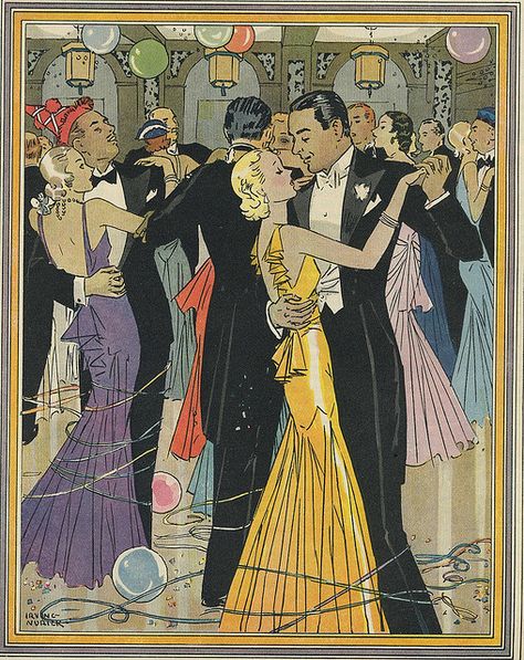 How bout that for a vintage wedding party!  New Years Eve Party, 1931-1932 by genibee, via Flickr Vintage Happy New Year, Vintage Wedding Party, New Year Illustration, New Years Traditions, Art Deco Illustration, Roaring Twenties, New Year Card, New Year Celebration, New Years Eve Party