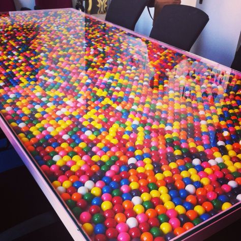 Our bubblegum conference room table: where our #candy #inspiration begins. Candy Room In House, Food Furniture, Queen Sugar, Candy Stores, Candy Room, Candy House, Candy Theme, Candy Art, Funky Furniture