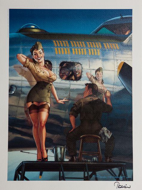 Romain Hugault Signed Art print : Pin-up, modèle Romain Hugault, 1940s Pinup, Warbirds Pinups, Arte Pin Up, Pin Up Drawings, Girls Gift Guide, Teen Christmas Gifts, Pin Up Girl Vintage