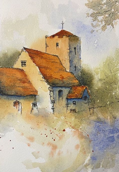 Old Italian House, Line And Wash, House Watercolor, Watercolor House Painting, Watercolor Art Landscape, Italian House, Watercolor Architecture, Diy Watercolor Painting, Watercolour Inspiration