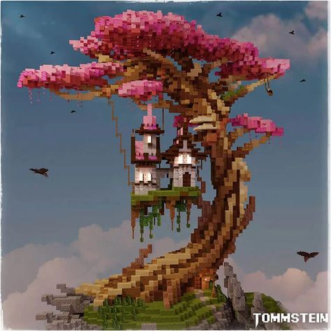 Minecraft Cute Cherry Blossom House, Floral Minecraft Builds, Mega Build Minecraft, Minecraft Cherry Blossom Tree Tutorial, Giant Cherry Tree Minecraft, Cherry Blossom Cottage Core Minecraft, Minecraft Building Ideas Mega Base, Cherry Treehouse Minecraft, Minecraft Giant Tree House