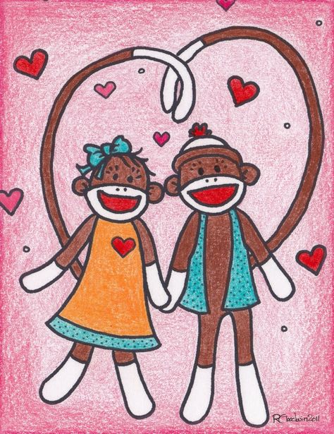 . Monkey Couple Drawing, Sock Monkey Drawing, Valentine Day Message, Show To Watch, Monkey Drawing, Sock Monkey Hat, Monkey Hat, Sock Monkeys, Cocoppa Wallpaper