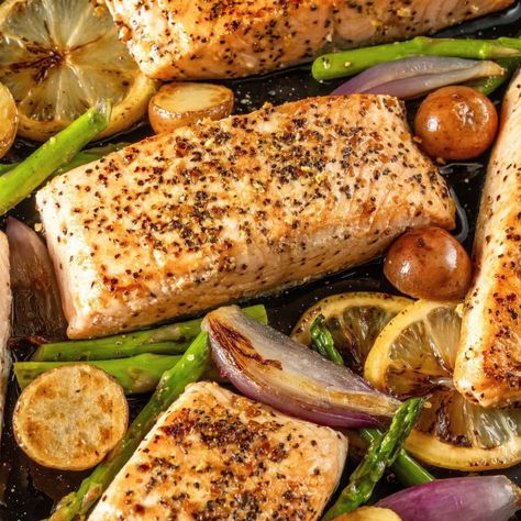 Seared Fish Recipes, Pan Seared Fish Recipes, Pan Seared Fish, Salmon Potatoes, Cooking Salmon Fillet, Potatoes And Asparagus, Butcher Box, Seared Fish, Box Recipes