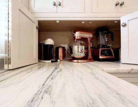 Woodland Contracting on Instagram: "Here’s a kitchen space-saving tip: consider a hidden “appliance garage” to store your toaster, mixer and coffee maker. This way they are out of sight, and you gain valuable counter space for food preparation or to make your kitchen counters look clean and tidy. Another way to save space on your counter is to create a microwave drawer in your island or cabinets. When you’re ready to get started on your space-saving kitchen remodel, Woodland has even more id Mixer Grinder Storage Ideas In Kitchen, Appliance Garage, Microwave Drawer, Space Saving Kitchen, Kitchen Counters, Design Board, Counter Space, Kitchen Space, Board Design