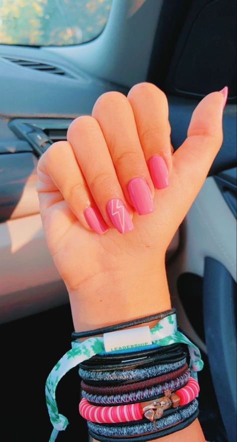 63 Cute Spring Nails Colors For 2023 | Summer Nails Coffin Short Nails With Lightning Bolt, Nail Ideas With Lightning Bolt, Western Nails With Lightning Bolt, Pink Nails Lightning Bolt, Hot Pink Lightning Bolt Nails, Lightning Bolt On Nails, Hot Pink Nails With Lightning Bolt, Lightning Bolt Acrylic Nails, Lightning Nails Short