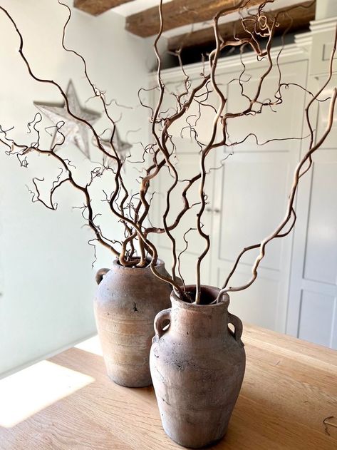 Contorted Hazel, Wabi Sabi Christmas, Minimalist Japandi, Tree Branch Decor, Rustic Pots, Dry Branch, Japandi Decor, Natural Twists, Branch Chandelier