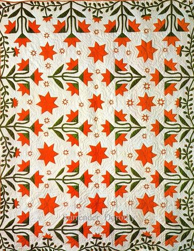 New England Quilt, Quilt Illustration, Carolina Lily, Historical Quilts, Green Quilts, Red Poppy Flower, Appliqué Quilts, Applique Quilt, Flower Quilt