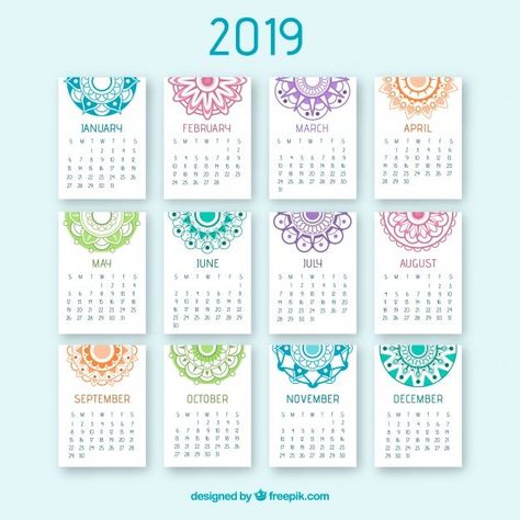 Nice 2019 calendar with a mandala design Printable Calendar 2020, Festival Dates, Diy Calendar, Holiday List, Calendar 2020, 2019 Calendar, 2020 Design, Yearly Calendar, Calendar Design