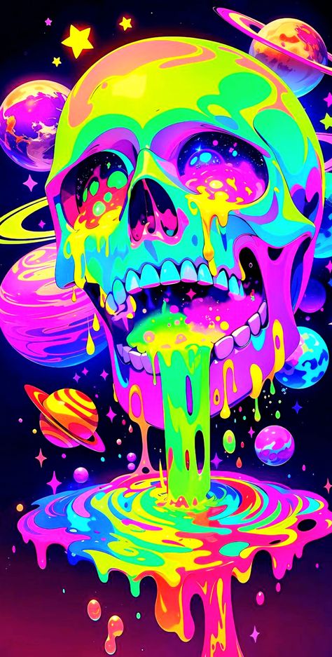 Neon Skull Painting, Neon Skeleton Wallpaper, Sugar Skull Art Drawing, Trippy Skull, Neon Skull, Trippy Drawings, Trippy Designs, Psychadelic Art, Trippy Wallpaper