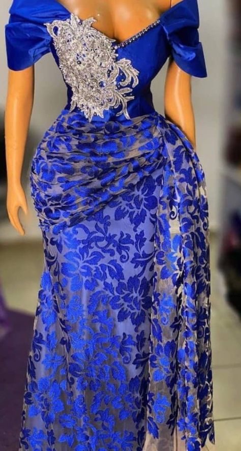 Royal Blue African Dress, Sequin Lace Asoebi Styles, Asobi Lace Style, Ankara Lace Styles For Women, Nigerian Lace Dress, Prom Dresses Plus, Prom Dresses Plus Size, Royal Blue Evening Dress, Lace Dress Classy