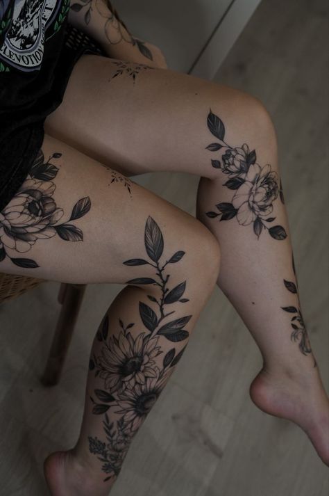 Thigh Tattoo Ideas, Flower Leg Tattoos, Tattoo Ideas Inspiration, Feminine Nature, Around Arm Tattoo, God Tattoo, Bat Tattoo, Nature Tattoo, Theme Tattoo