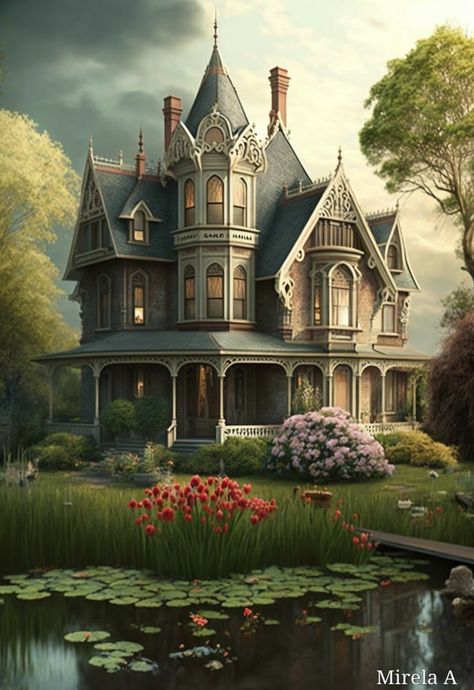 House Degine, Fantasy House Art, Fairy Tale Cottage, Fairytale House, Mirela Anton, Magic House, Castle Aesthetic, Mountain House Plans, Medieval Houses