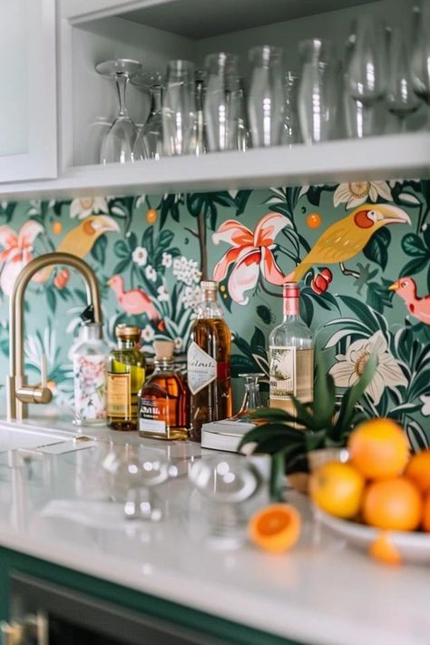 Stylish Backsplash Ideas for Your Wet Bar Small Wet Bar Ideas With Sink, Wet Bar Backsplash Ideas, Mirror Backsplash Bar, Wall Bar Ideas For Home, Wet Bar Decor, Small Wet Bar Ideas, Wall Bar Ideas, Wet Bar Backsplash, Wet Bar Design