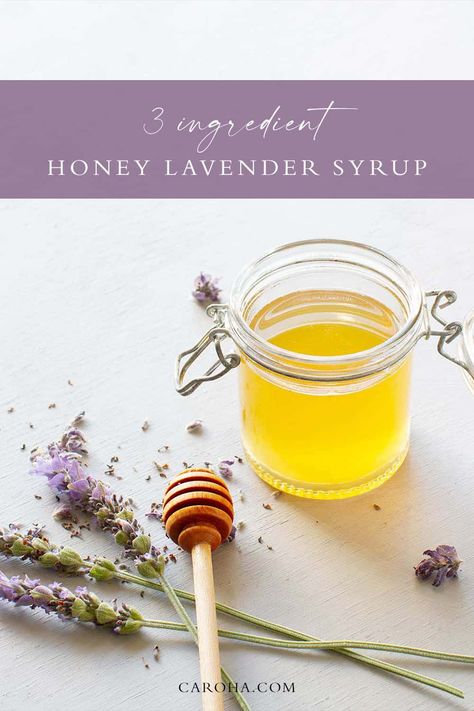 This 3-ingredient Honey Lavender Syrup is the key ingredient for many fragrant and delicious lavender recipes including lavender latte. Honey Lavender Syrup, Honey Simple Syrup Recipe, Lavender Honey Ice Cream, Edible Lavender, Lavender Simple Syrup, Entertaining Desserts, Simple Syrup Recipe, Lavender Latte, Lavender Cookies