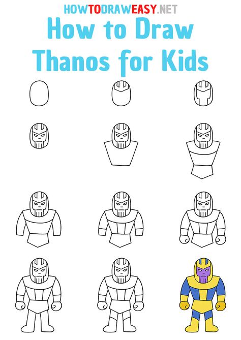 How to Draw Thanos Step by Step #Thanos #Marvel #ThanosDrawing #HowtoDrawThanos #Avengers #AvengersDrawing #Infinitygauntlet #EasyDrawing #DrawingforKids #Painting #Art #ArtWork #ArtTutorial #Sketch #Sketches #Comics #ComicBook How To Draw Thanos, Superhero Doodles, How To Draw Avengers, Thanos Drawing, Drawing Easy Step By Step, Marvel Art Drawings, Avengers Drawings, Easy Disney Drawings, Thanos Marvel