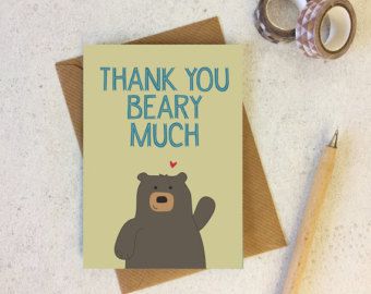 Bear Thank You Card 'Thank You Beary Much' - Cute Bear Thankyou Card - cute cards - funny thank you card - bear card - cute animal - uk Funny Thank You Cards, Funny Thank You, Cute Thank You Cards, Bear Card, Pun Card, Envelope Card, Cellophane Wrap, Cute Bear, Funny Cards