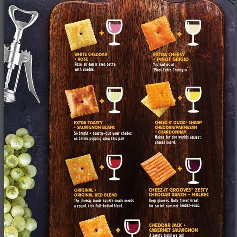 Episode 237-Cheez-Its And Wine Pairing by The Wonderful World of Wine (WWW) on SoundCloud Wine Pairing Party, Cracker Flavors, Party Boards, Wine Cheese Pairing, Baked Items, Bachelorette Theme, Cheese Day, Wine Boxes, Food Pairing