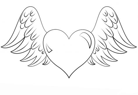 Hearts Coloring Pages for Adults - Best Coloring Pages For Kids Hearts With Wings, Angel Coloring Pages, Emotions Cards, Heart Coloring Pages, Wings Drawing, Love Coloring Pages, Free Coloring Sheets, Infinity Tattoos, Heart Drawing