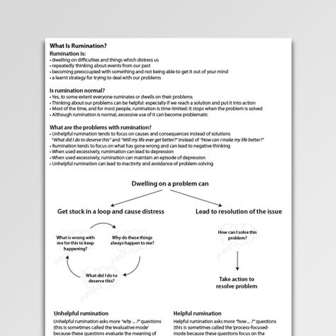 Rumination Worksheet, Bullet Journal Reflection, Psychology Tools, Psych 101, Problem Solving Worksheet, Cbt Worksheets, Cognitive Therapy, Therapist Office, Mind Relaxation