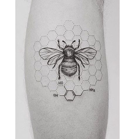 Dopamine Tattoo, Serotonin Tattoo, Honey Bee Tattoo, Honeycomb Tattoo, Dragons Tattoo, Molecule Tattoo, Summer Tattoo, Muster Tattoos, Bee Honey