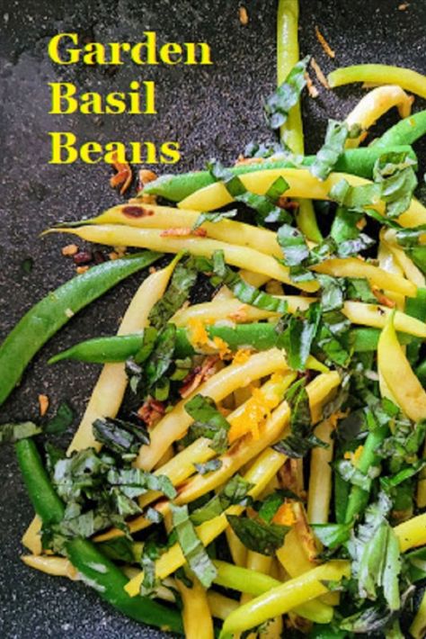 Still picking beans from your garden? Here's a quick and zesty side dish that combines yellow (or wax beans), green beans, garlic, basil and a hint of orange. Yellow Beans Recipe, Green Beans Garlic, Yellow Wax Beans, Yellow Beans, Bean Garden, Food Recipes Easy, Wax Beans, Running Mom, Wax Bean