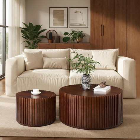 Nesting Round Wood Coffee Table Set of 2, Handcraft Drum Side Table End Table for Living Room, Modern Circle Wooden End Table Set for Small Space, No Need Assembly(Espresso,31x31x16 in) Table For Living Room Modern, Coffee Table Set Of 2, Wooden End Table, Drum Side Table, Round Wood Coffee Table, Table For Living Room, Coffee Table Set, End Table Sets, Wood Coffee Table