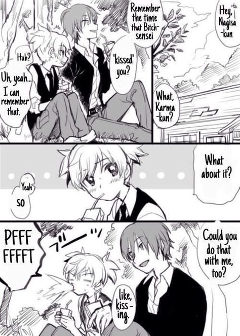 #wattpad #fanfiction Multiple stories of Karma x Nagisa Requests are greatly appreciated. Pictures included do not belong to me.  All credit goes to rightful owner I will not write Lemon, unless I am asked by 10 or more people Karma X Nagisa, Nagisa And Karma, Koro Sensei, Nagisa Shiota, Karma Akabane, Cute Comics, An Anime, Anime Shows, Me Me Me Anime