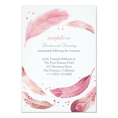 Wedding Reception Card, Wedding Dress With Feathers, Feather Illustration, Wedding Reception Cards, Wedding Reception Invitations, Reception Dinner, Reception Invitations, Feather Wedding, Reception Card