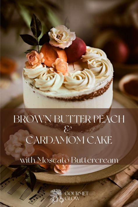 Life isn’t always going to be Peaches & Cream, but with this Brown butter & Peach Cardamom cake everything is just that little bit better. This embodies all that is beautiful about summer produce, fresh juicy peach scented with a delicate waft of cardamom. Wrapped a veil of earthy, nutty broken butter with the sweet scent of Moscato wine, its one for a summer garden party with friends and laughter, and of course, buttercream on your lips. #cakephotography #weddingcakeinspo Cardamom Buttercream, Bakery Truck, Mobile Bakery, Unique Sweets, Sunday Cooking, Cake Flavours, Cardamom Cake, Moscato Wine, Gourmet Cakes