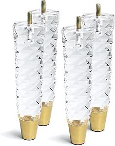 JEREVER Diamond Pattern Acrylic Furniture Legs Pack of 4 Replacement Sofa Cabinet Feet Modern Clear Home Decor (7.8inch) Ebanista Furniture, Clear Legs, Old Fashioned Words, Sofa Cabinet, Cabinet Feet, White And Gold Decor, Amazon Kitchen Must Haves, Patterned Furniture, Hanger Bolts