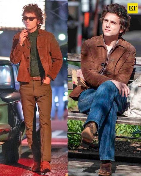 Entertainment Tonight on Instagram: "Timothée Chalamet was seen filming the upcoming biopic ‘A Complete Unknown’ where he plays the youthful, pre-fame iteration of Bob Dylan. 🎬➡️ Swipe to get a look at Timothée in costume as the young icon and more at the link in bio. (📸: Getty Images)" Bob Dylan Fashion, Bob Dylan Costume, Bob Dylan Style, Timothee Chalamet Style, Fit Inspired, Minimalist Fashion Men, Future Style, Street Fashion Men Streetwear, Entertainment Tonight