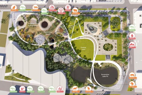 Galería de tres conceptos revelados para el plan maestro La Brea Tar Pits en Los Ángeles - 16 Landscape Design Concept, Weiss Manfredi, City Parks Design, Landscape Architecture Park, La Brea Tar Pits, Landscape Architecture Plan, Plaza Design, Landscape Design Drawings, Urban Design Plan