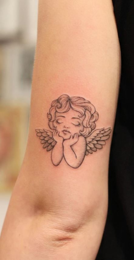 Simple Angel Tattoos, Cherub Tattoos, Small Angel Tattoo, Cherub Tattoo Designs, Angel Tattoo For Women, Cupid Tattoo, Cherub Tattoo, Cute Hand Tattoos, Angel Tattoos