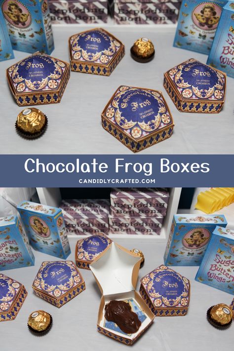 Diy Harry Potter Chocolate Frog Boxes, Harry Potter Chocolate Frog Cards, Diy Chocolate Frogs Harry Potter, Harry Potter Frog Box, Harry Potter Chocolate Frog Box Template, Harry Potter Frog Box Printable, Chocolate Frog Printable, Harry Potter Candy Box Printables, Harry Potter Halloween Party Food