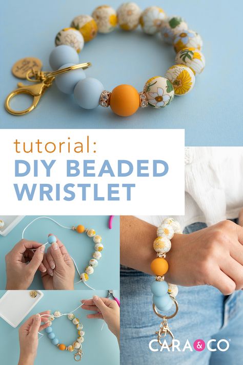 Wristlet Tutorial, Diy Bracelet Keychain, Beads Keychain, Silicone Keychain, Beaded Wristlet, Decoupage Wood, Diy Bracelet Designs, Beadable Products, Handmade Jewelry Diy